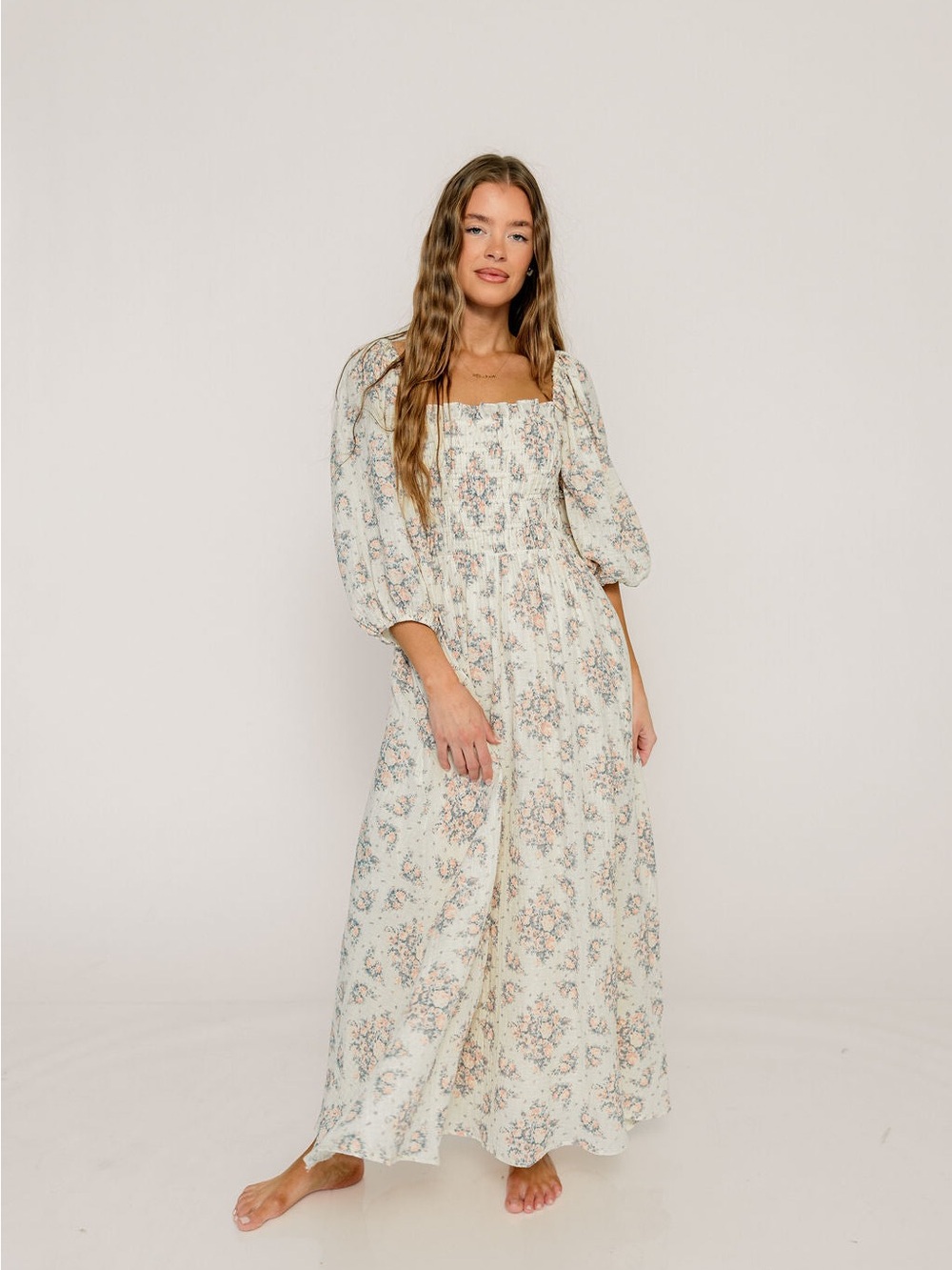 Hayes 100% Premium Cotton Maxi Dress in Peach Blue